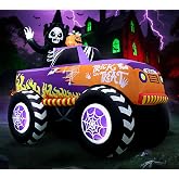 8FT Halloween Inflatables Outdoor Monster Skeleton Truck Built-in 10 LEDs | Scary Blow Up Car Shape Decorations, Skull Spider Web Wheels, Trick or Treat Inflatable Lawn Yard Party Decor for Halloween