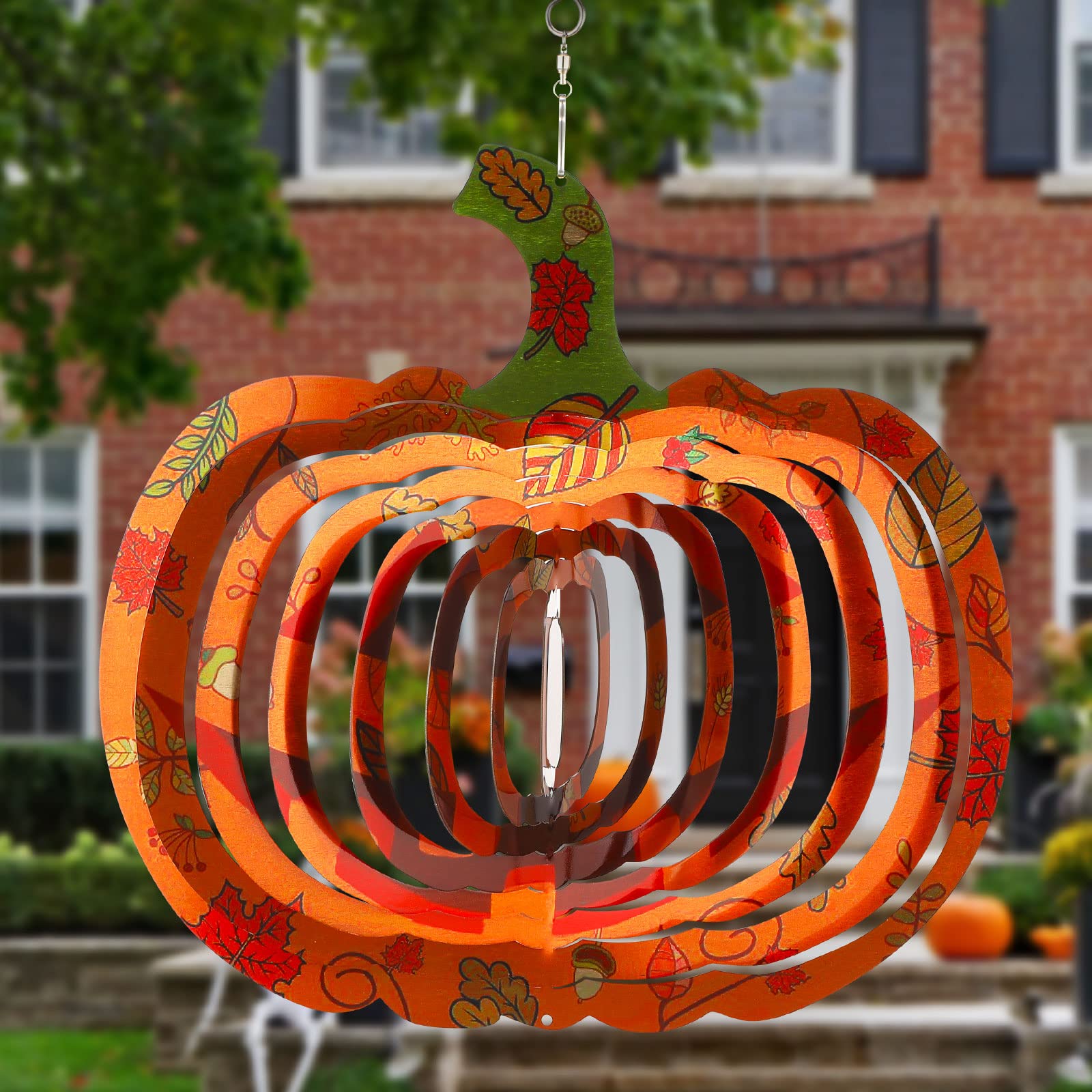 Photo 1 of Fall Wind Spinner Pumpkin Thanksgiving 3D Stainless Steel Wind Spinner Kinetic Hanging Wind Spinners Fall Hanging Decor Thanksgiving Fall Outdoor Decorations for Yard Patio Garden Tree Home