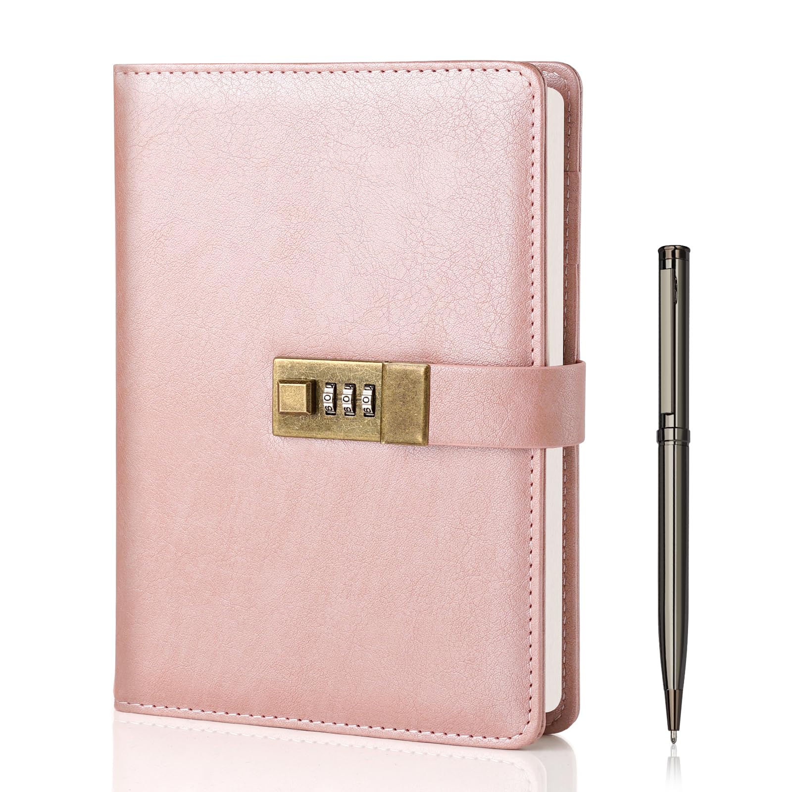 WEMATE Diary with Lock, A5 Journal with Lock 240 Pages, Locking Journal with Pen & Gift Box, Lockable Diary Planner Organizer for Men and Women, 8.6x5.8in (Rose Gold) — image 1
