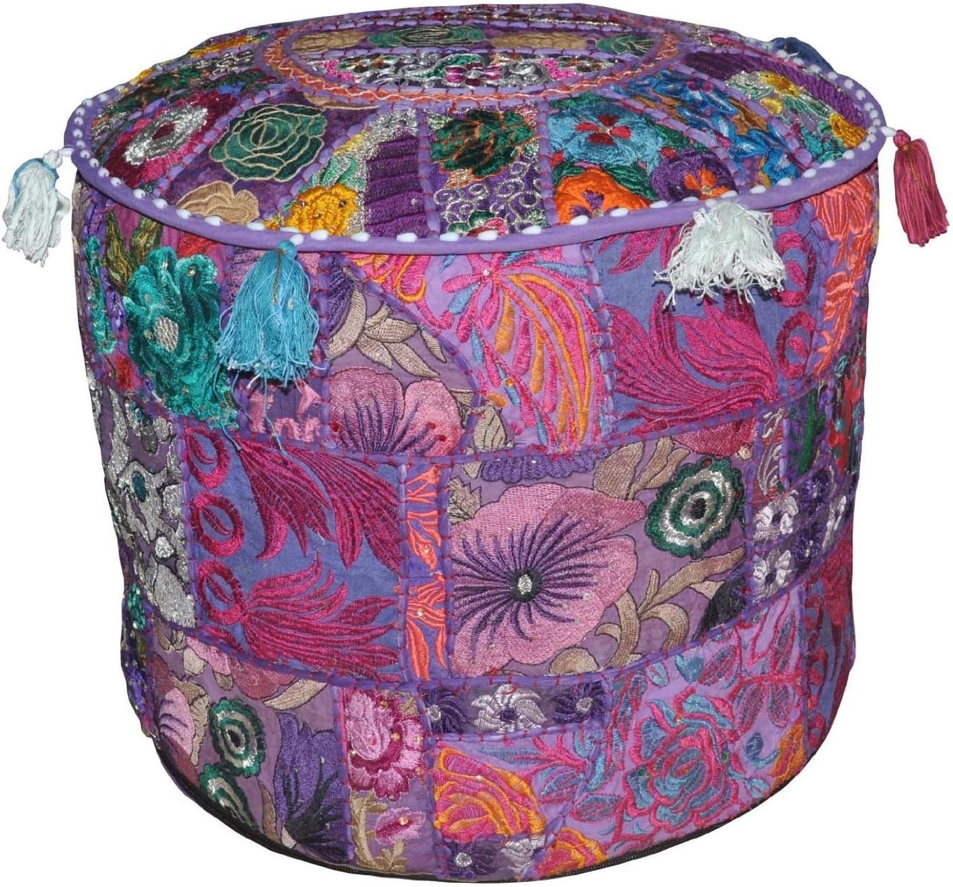 The Ethnic Crafts Rajasthali Handmade Patchwork Ottoman Embroidery Work Ottoman Pouf Bohemian Indian Decorative Foot Stool