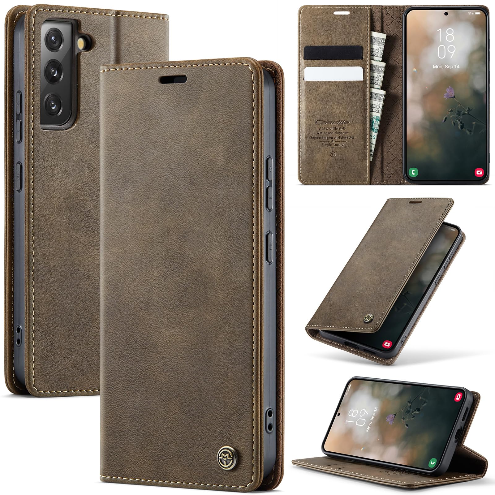 Cracedily Wallet Case for Samsung Galaxy S22 Leather Wallet Flip Cover with Card Holder, Kickstand, Magnetic Closure, RFID Blocking TPU Shockproof Phone Case Compatible with S22, Coffee