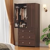 VOWNER 71" Tall Armoire Wardrobe Closet with Drawers and Mirror | Clothing Storage Cabinet with Hanging Rod, 2 Doors Wooden Wardrobe Cabinet for Bedroom, Large Capacity Storage (Walnut)