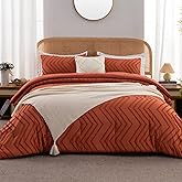 Litanika Burnt Orange Comforter Oversized King Size Set, 3 Pieces Terracotta Chevron Tufted Solid Bedding Comforter Sets, Fluffy Bed Set