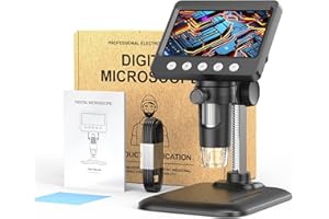 IWOBAC Digital Microscope 4.3-inch IPS HD Color Large Screen, 50x-1000x 2 Million High-Definition Pixel, 178 ° Wide Angle, 8 Bright LED Lights, Rechargeable Battery, Compatible with Windows, Mac OS (Black)
