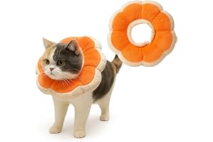 Pawcratean Adjustable Comfy Flower Style Elizabeth Collar for Cats Puppies Soft Recovery Cone Pet Protective Neck Collar (Orange, Medium)