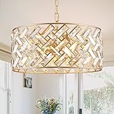 CATINER Gold Crystal Chandelier Modern 18" Round Semi Flush Mount Ceiling Light for Dining Living Room Bedroom & Foyer - Larg
