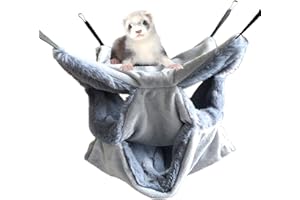 Vedem Small Animals Warm Plush Triple Bunkbed Cage Hanging Hammock Bed Hideout for Sugar Glider Ferret Squirrel Rat Hamster Chinchilla(Grey)