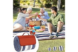 Boobhone Extra Large Picnic Blankets Waterproof Sandproof, Foldable Outdoor Beach Mat, Blue and White Striped Picnic Blanket, Great Gift for Spring Summer Camping