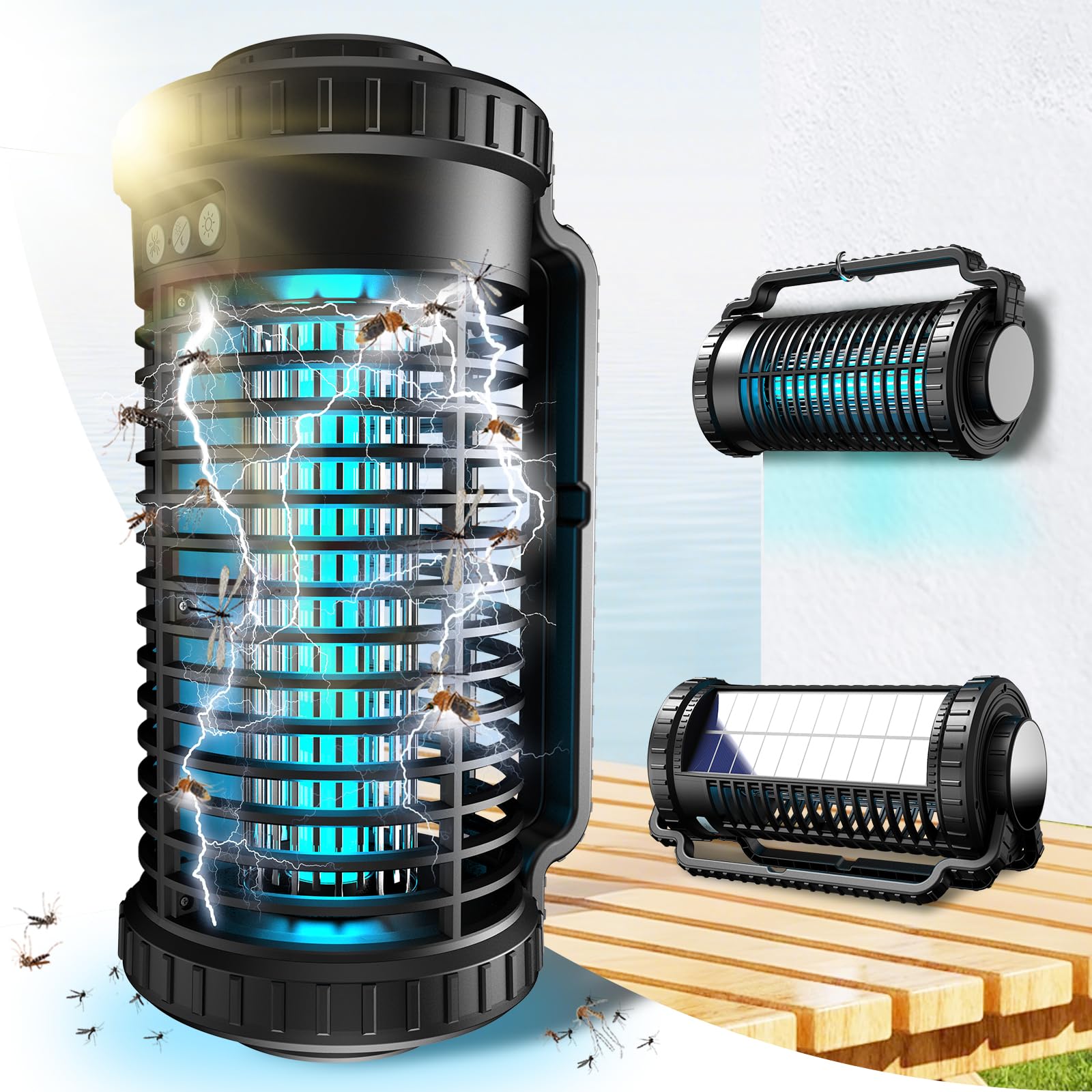 Photo 1 of Solar Bug Zapper Indoor Outdoor, 4200V Portable Electric Mosquito Zappers Waterproof, Rechargeable Cordless Insect Fly Zapper with 4000mAh Battery, LED Light for Home, Patio, Backyard, Camping