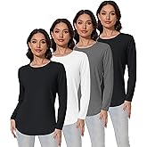 Kinglaman 4 Pack Womens Long Sleeve Tunic Tops for Leggings Loose Fit Tee Shirts Crew Neck Plus Size T Shirts Blouses Tops