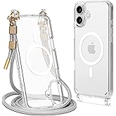 Lawonda Magnetic Clear Case Compatible with iPhone 16 Case Crossbody Anti Lost Strap Shockproof Protective Lanyard Phone Case Grey