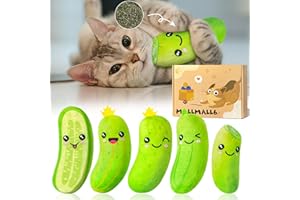 MALLMALL6 5Pcs Pickle Cat Toys, Kitten Catnip Toys for Cat Lover Gifts, Indoor Cat Chew Bite Kick Plush Cucumber Catmint Kitten Toys Supplies Interactive Cat Toy with Cute Expression for Pet Presents