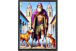 DETOSCOLORES Imagen Enmarcada de San Lazaro con Iglesia de Fondo (Viejo San Lazaro,Babalu Aye en Cuba) .Framed 5x7 Artwork of Saint St.Lazarus ready to decor your home
