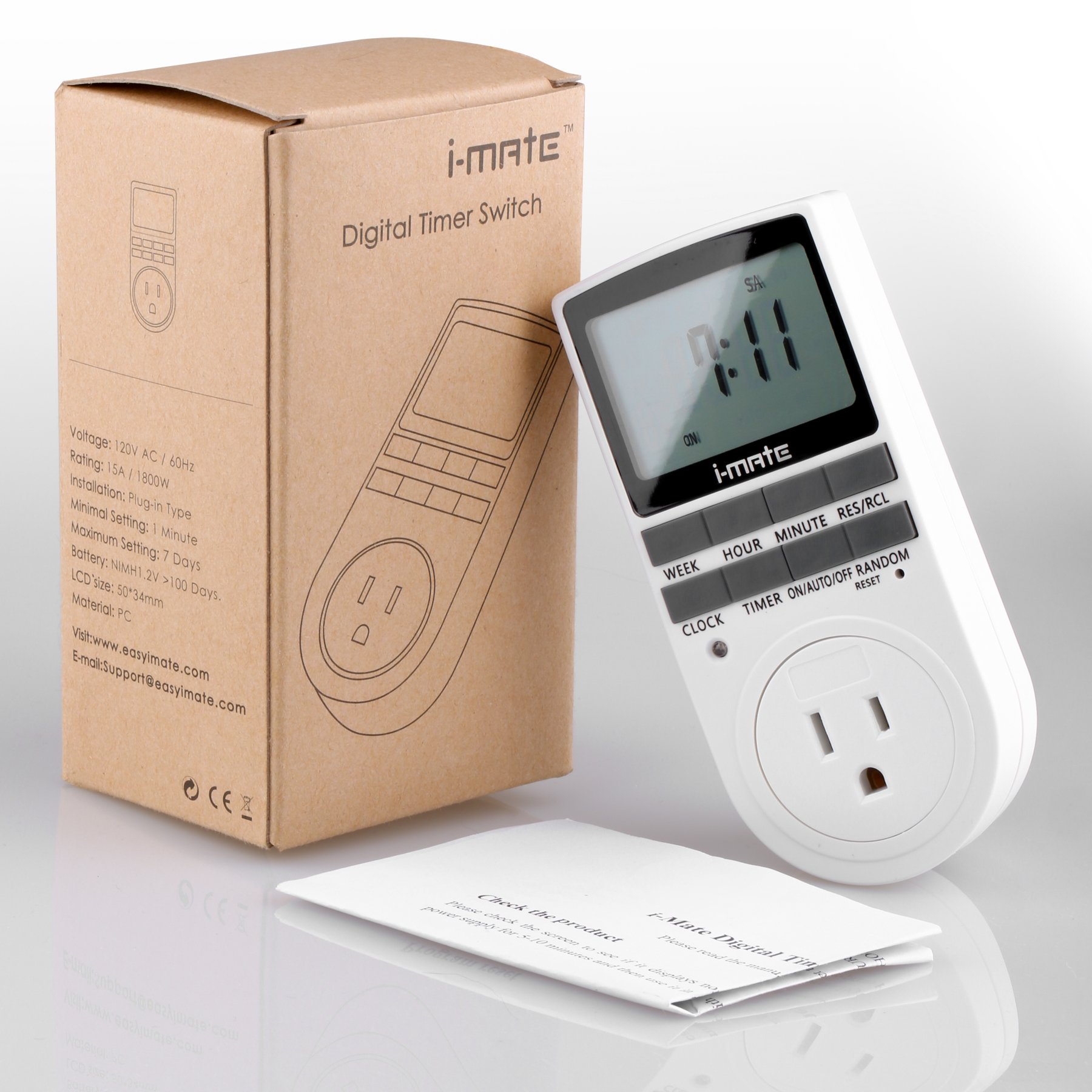 i-Mate 7-day Programmable Plug-in Digital Timer Switch Large LCD Display with Programmable Daily/Weekly Schedule Compatible with 120V, 3-Prong Wall Outlets for Lights and Appliances