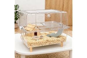 Ruexue Hamster and Guinea Pig Cage,Deluxe Rat Cage,Transparent Acrylic Small Animal Habitat with Slide(Acrylic Clear：17"x14"x