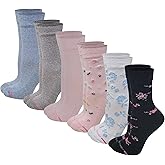 Dr. Motion Womens Diabetic Socks Non-Binding Loose Fit Wide Top Comfort Half-Cushion Crew Socks 6 Pairs