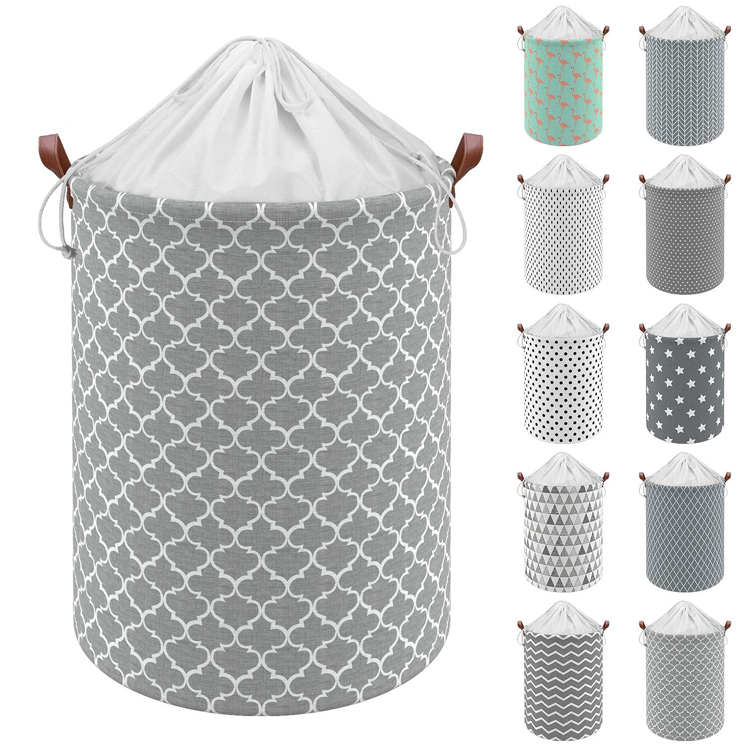 Vinsani 19.7” Freestanding Laundry Basket Storage Sorter with Drawstring Lid, Collapsible Thick Canvas Hamper Basket For Clothes, Toys, Blankets, Towels & other Bathroom and Bedroom Use – Retro