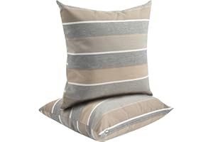 FUNHOME Outdoor Throw Pillows Water Resistant 18x18 inch,Decorative Throw Pillow with Insert Set of 2,Hidden Zipper Headrests for Patio Furniture Sofa Couch Chair(Gray Stripe)