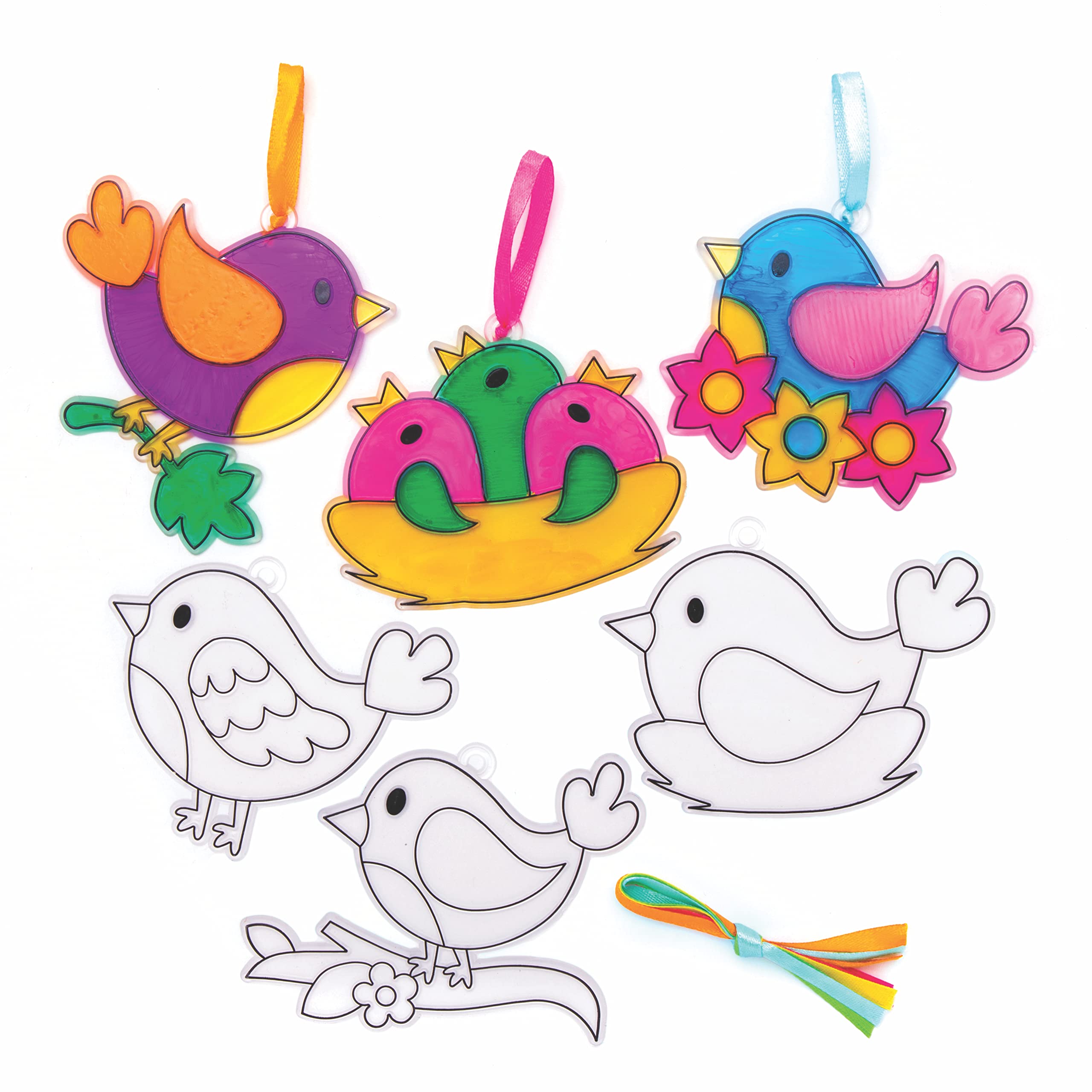Baker Ross AT567 Bird Suncatcher Decorations - Pack of 10, Creative Craft Set for Kids