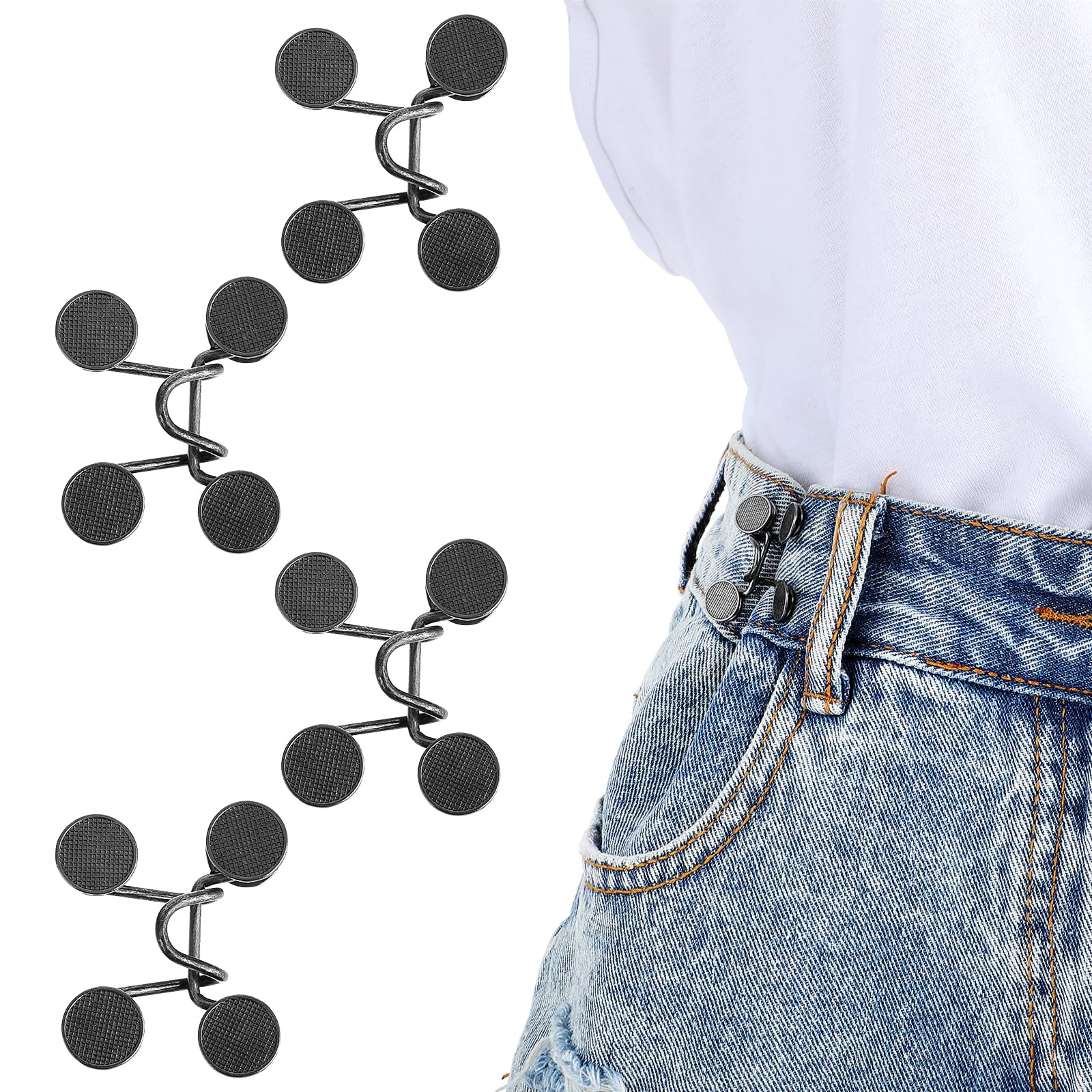 Photo 1 of Andibro 4 Set Waist Adjuster for Loose Pants, 24 Pcs Pants Clips to Ttighten Waist, Pants Waist Tightener No Sewing Waist Buckle Extender Set Required Button Adjuster Detachable Buttons Pins