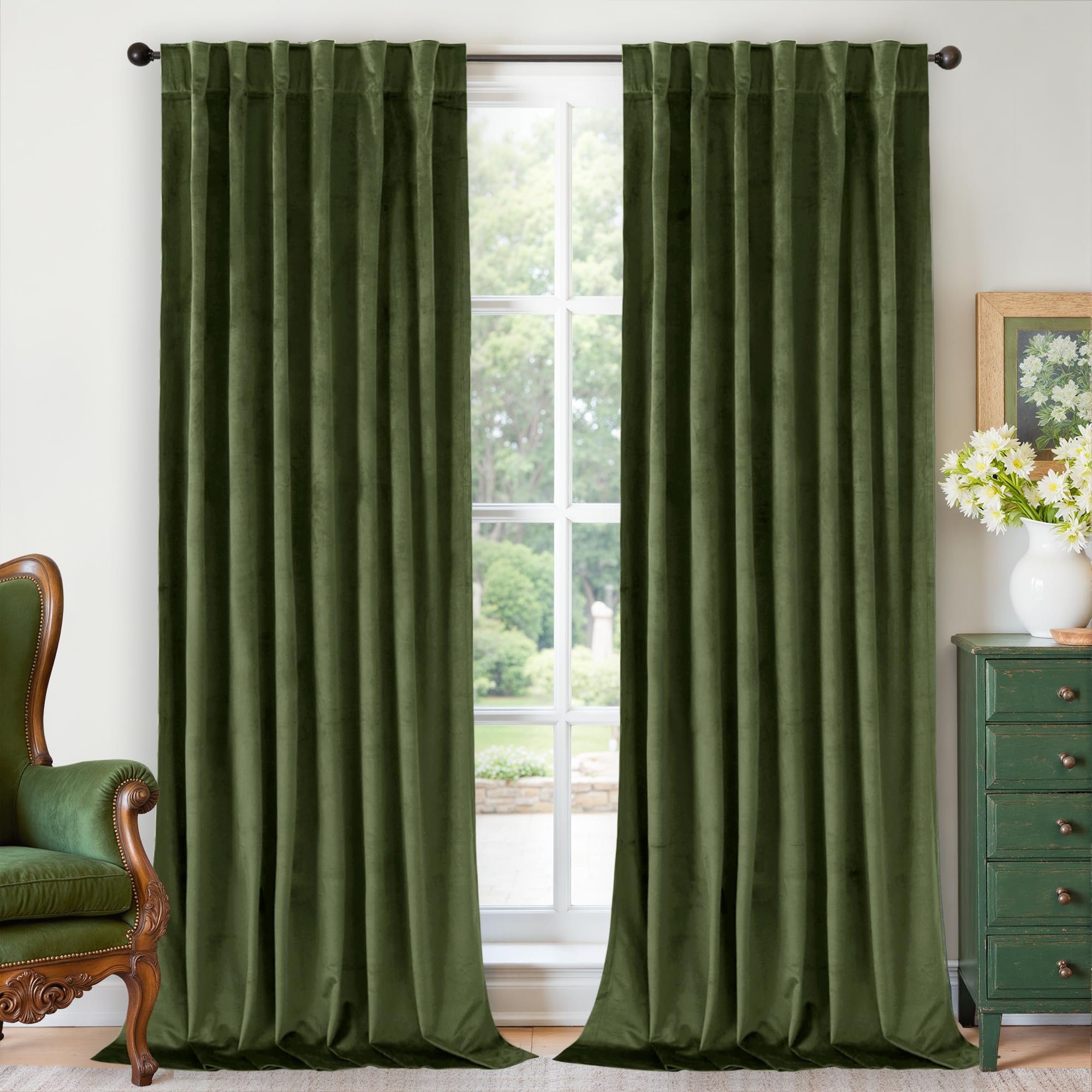 Photo 1 of BGment Dark Green Velvet Curtains for Living Room, Luxury Vintage Heavy Velvet Blackout Curtains Soft Room Darkening Drapes with Back Tab Rod Pocket for Bedroom, Set of 2 Panels, 52 x 90 Inch