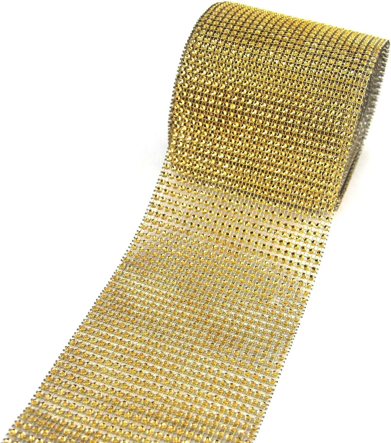 24 Row Diamante Effect Mesh Full Rolls! 10 Yards! Diamonte Trim Crystal Wrap[Gold,1 Yard]