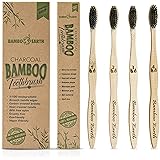 Bamboo Charcoal Toothbrush - Natural Biodegradable And Organic With 100% Eco Friendly BPA Free Bristles Smooth Wood Handle And Zero Waste Packaging - Pack Of 4 Wooden Toothbrushes By BambooEarth