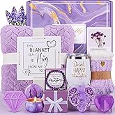 Birthday Gifts for Women Self Care Gift Set, Purple Relaxing Spa Gift Baskets Get Well Soon Care Package, Unique Valentines Day Gifts for Her Mom Wife Girlfriend Friends Sister