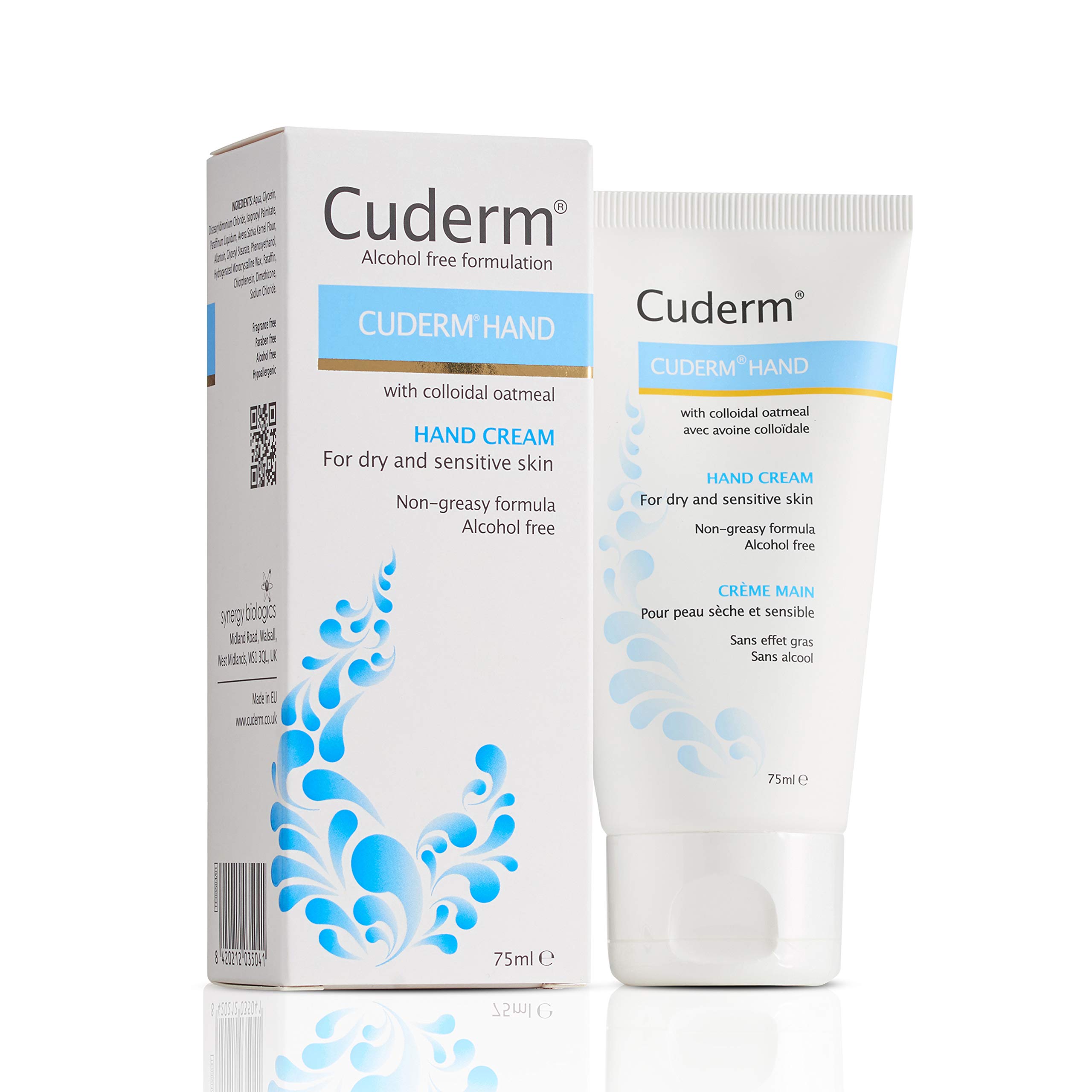 Cuderm Hand Cream 75ml (Alcohol Free) Fast Absorbing Moisturiser for Dry Skin, Eczema on Hands | Hypoallergenic | Vegan | Unscented | Steroid Free