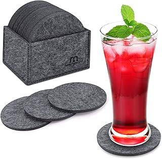 MENNYO Untersetzer Gläser 14er Set, Filzuntersetzer Rund mit Aufbewahrungsbox, Filz Glasuntersetzer Untersetzer Filz Getränkeuntersetzer Waschbar Coasters für Heiße Tassen, Töpfe, Teetassen