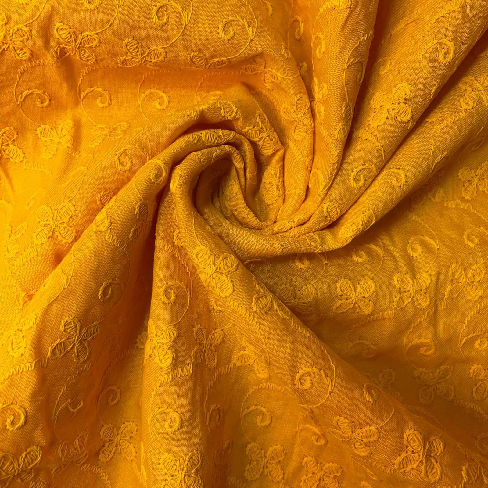 Schiffly 100% Cotton Lawn Broderie Anglaise Embroidery Dress Craft Fabric 44" (5 Meter, New Mustard)