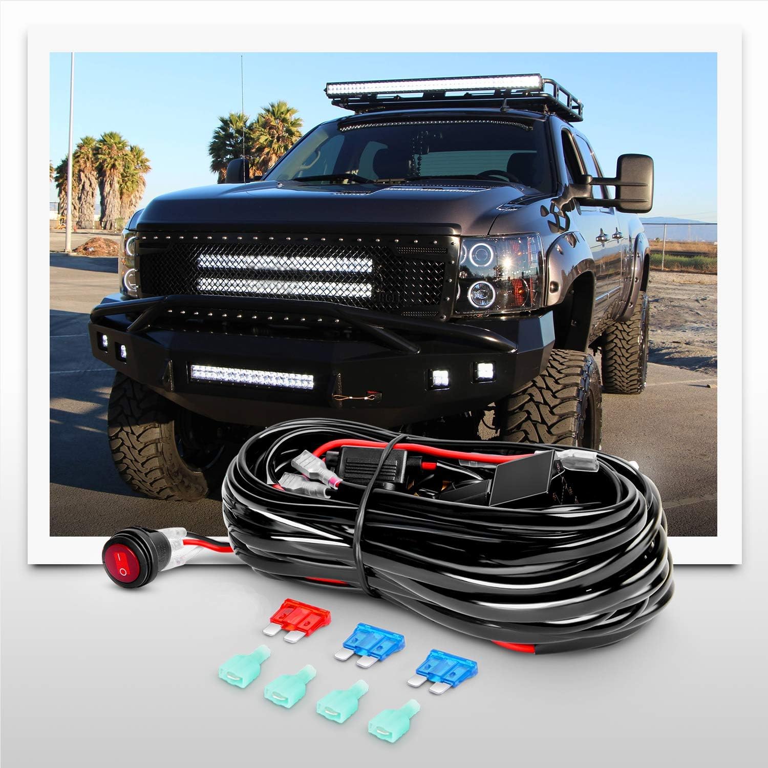 Nilight ZH412 Bar Set, 20 Inch 420W Triple Row Spot Flood Combo Work Driving Lamp, 2Pcs 4 Inch 60W Cube LED Pods Lights with Off-Road Wiring Harness-3 Leads, 2 Year Warranty: Automotive