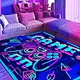 EISKBC Neon Gaming Area Rug, 3D Blacklight Game Controller Carpet, Non-Slip UV Reactive Fluorescent Floor Mat, Glow in The Dark Large Play Mat for Kids Game Room Playroom, 47x70inch