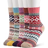 IIG 5 Pairs Women's Vintage Style Thick Wool Warm Winter Crew Socks