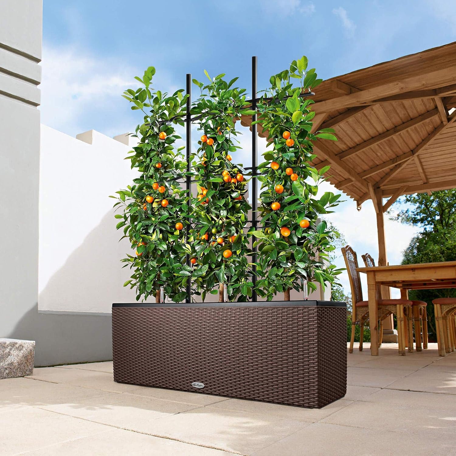 Lechuza TRIO Cottage 30 Self Watering Planter Large Rattan Look Plastic Indoor and Outdoor Plant Pot with Drainage Hole H34 L100 W32 cm Granite - Image 5