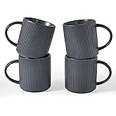 famiware Coffee Mug Set for 4, Star 16 oz Catering Mugs Cup Set with Handle for Coffee, Tea, Cocoa, Milk - Ceramic Stoneware Drinkware Set, Matte Dark Charcoal