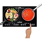 NutriChef Double Induction Cooktop 120V Portable Digital Ceramic Dual Burner w/Kids Safety Lock-Works with Flat Cast Iron Pan
