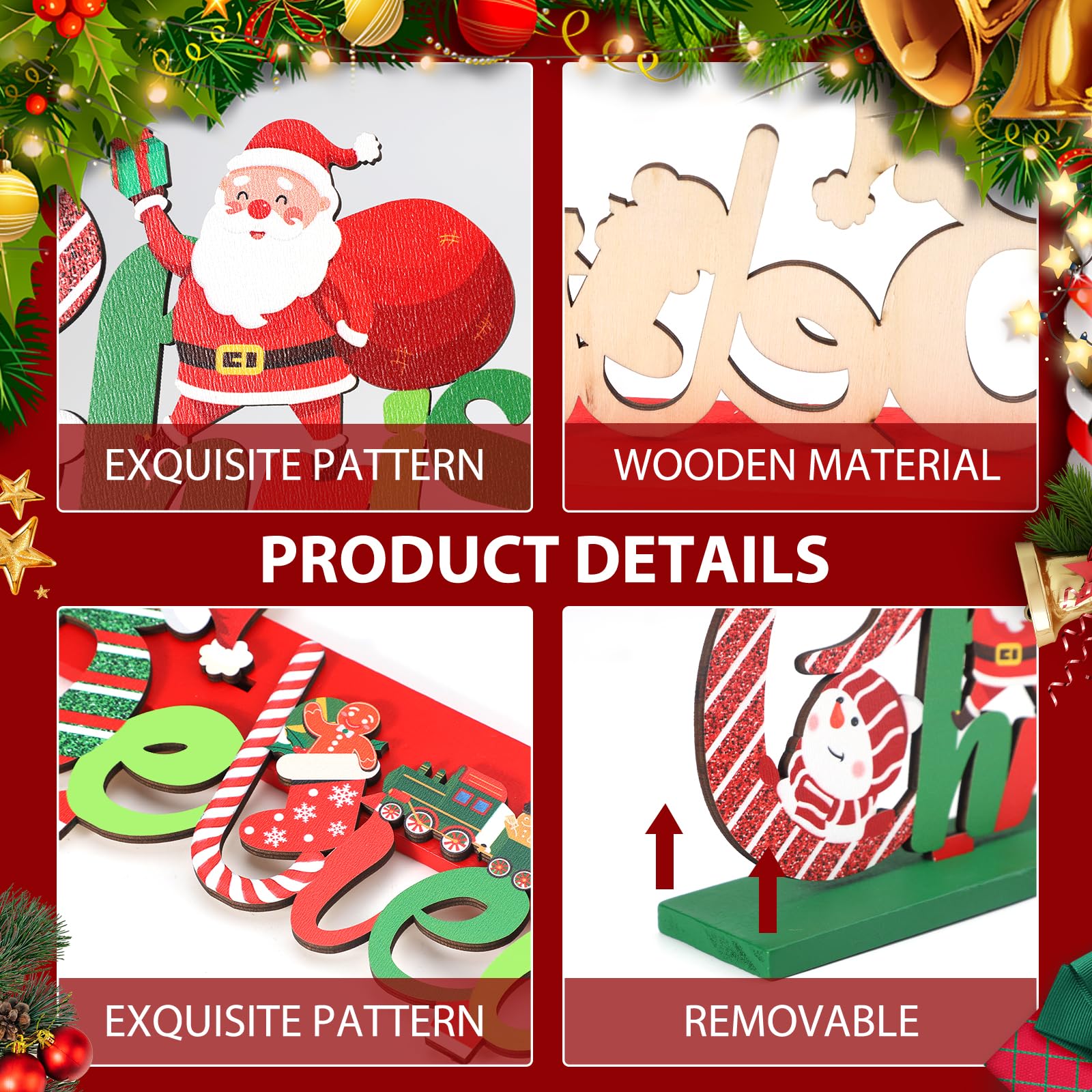 Hommtina 6 Pcs Christmas Table Decorations, Merry Christmas Tabletop Wooden Sign Indoor Christmas Decorations for Dinner Party Coffee Table