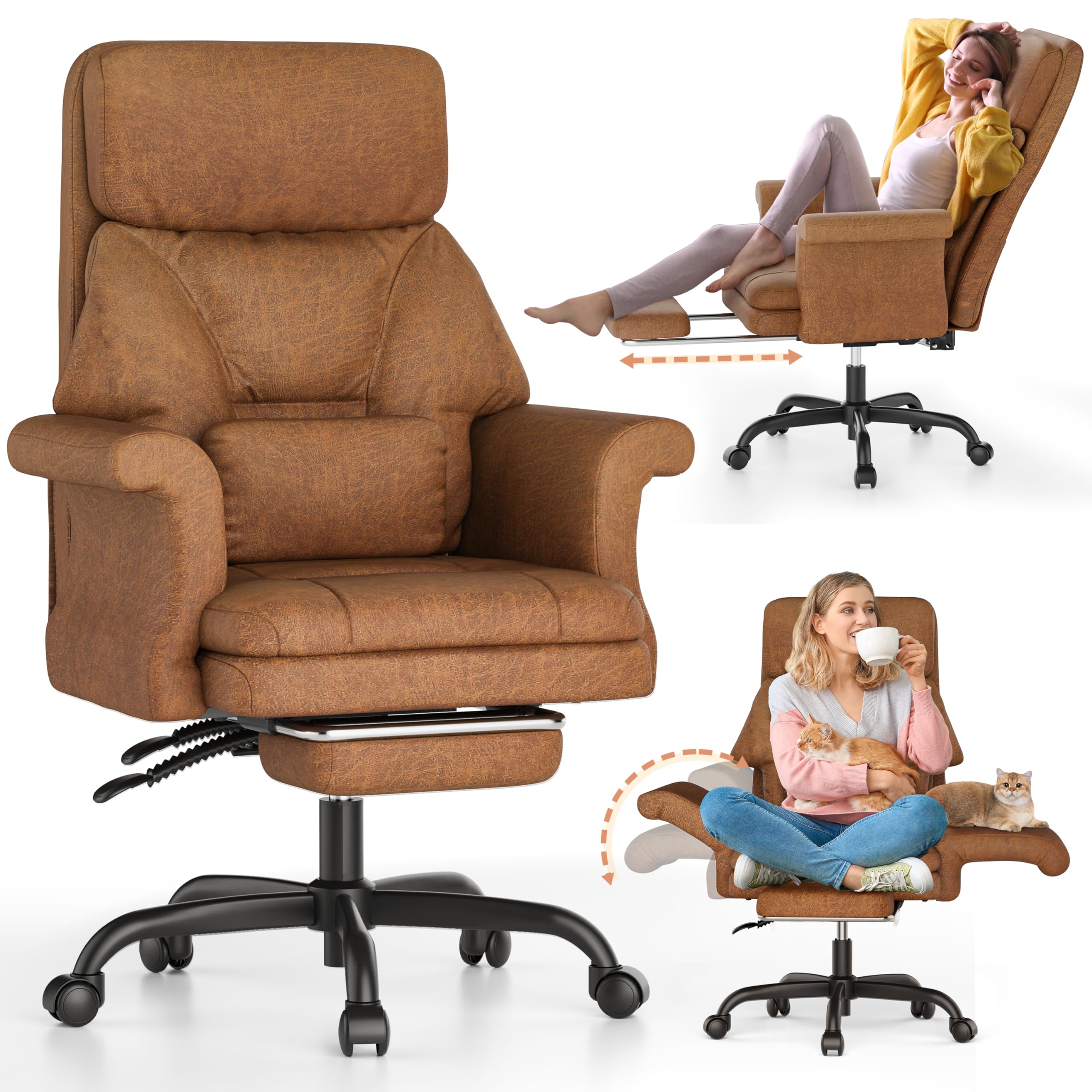 View 1 of ELABEST C39 Cross Legged Office Chair with Footrest & Convertible Armrests-Pet-Friendly Criss Cross Home Desk Chair, Ergonomic Big and Tall Executive Chair with Lumbar Pillow