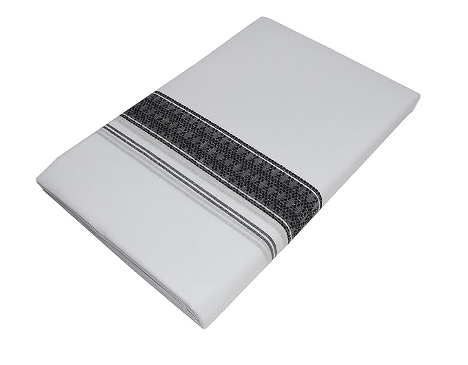 Men's Cotton Black Border/Kara Selection Dhoti/Chithra Double Mundu (White)