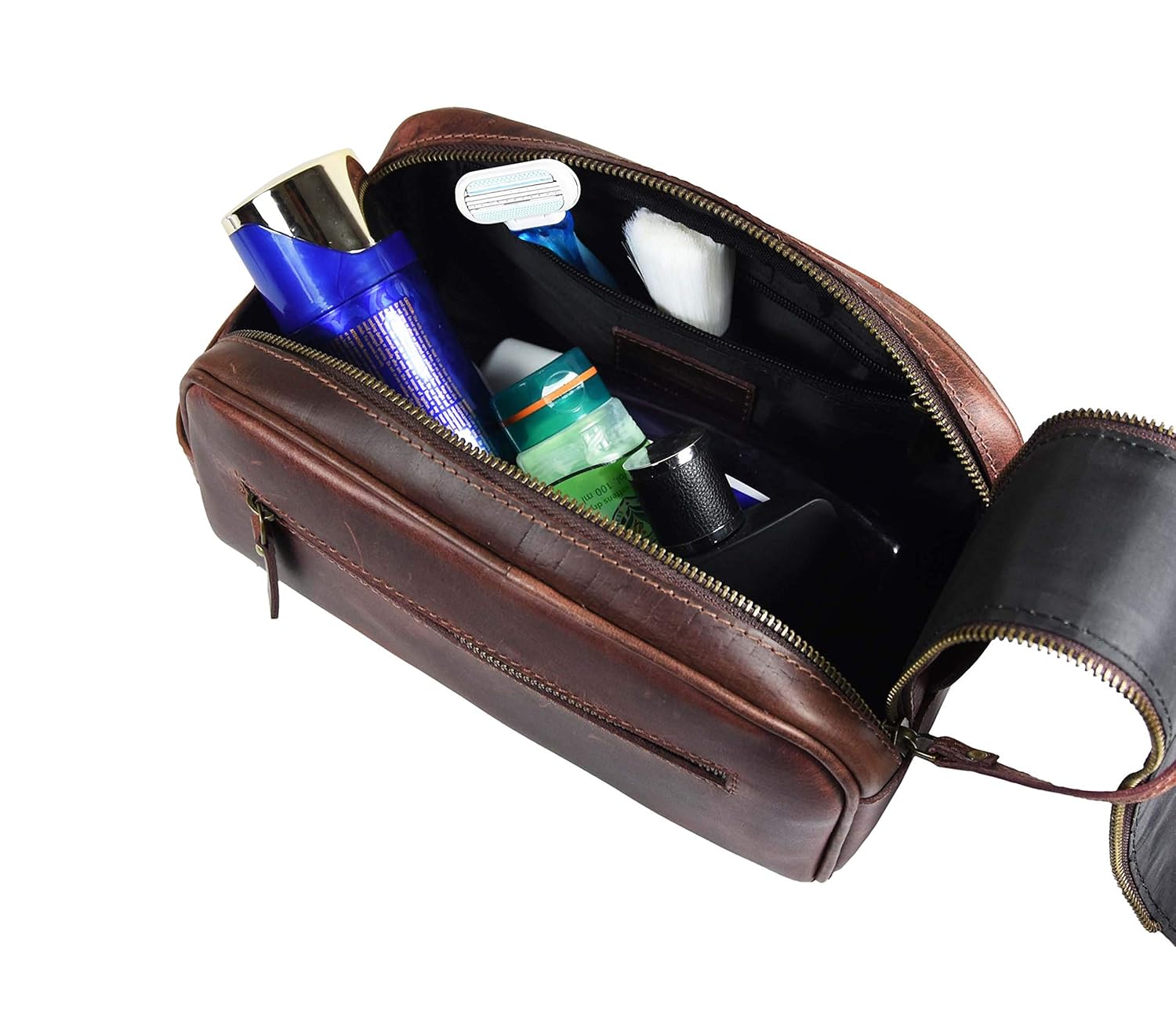 10" Premium Leather Toiletry Travel Pouch With Waterproof Lining | King-Size Handcrafted Vintage Dopp - Kit ~ Gift for Father's Day By Aaron Leather Goods (Dark Brown) : Beauty