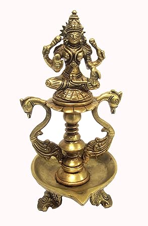 Aesthetic Decors Laxmi Oil Lamp with Dancing & 2 Swan Showpiece - 20 cm (Brass, Gold)