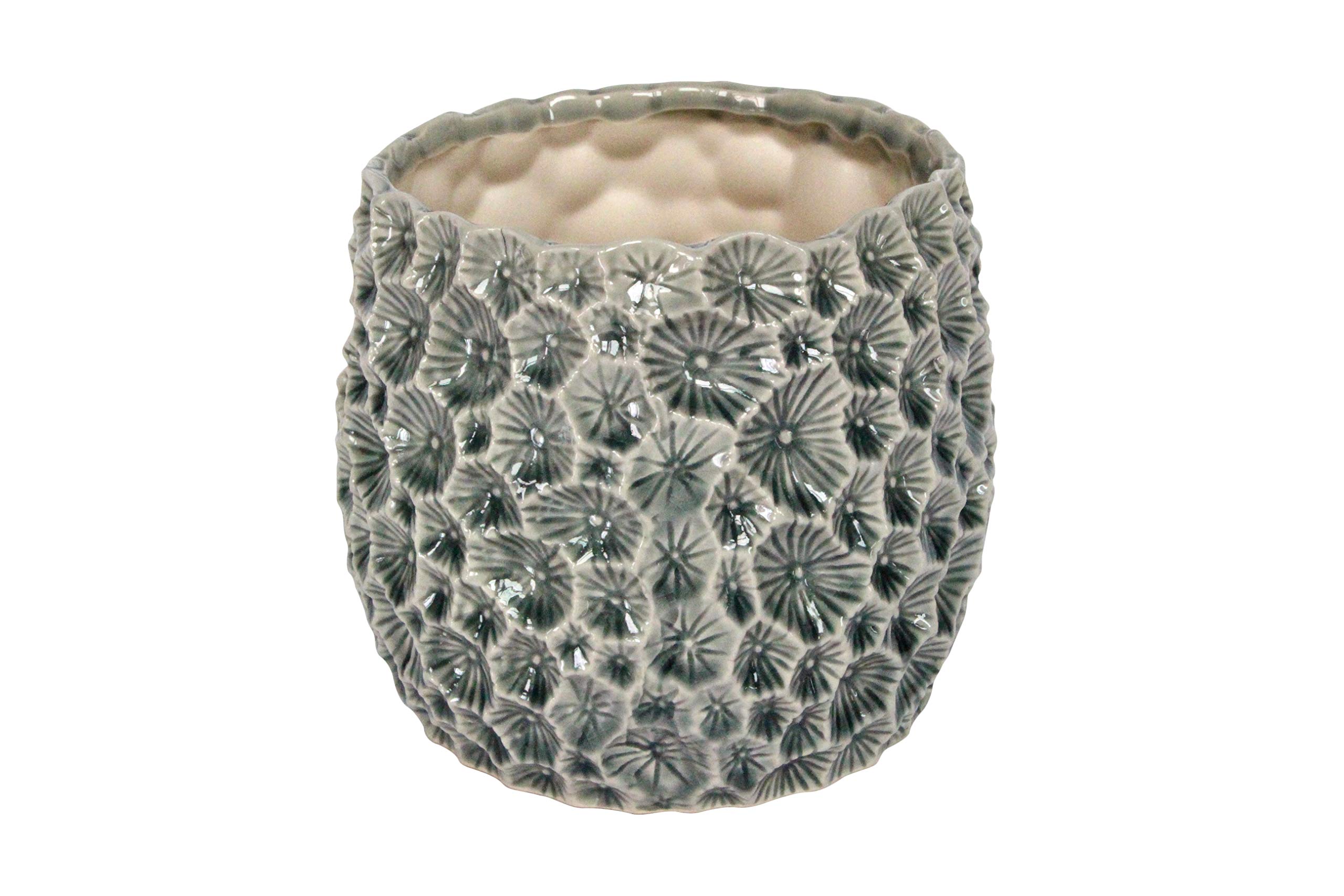 Gisela Graham Ceramic Crater Pot Cover, Large, Grey 33887
