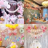 ILLUVA 2 Pack Metallic Tinsel Foil Curtain Backdrop 3.2ft x 6.56ft Pink Party view 5