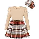SODLON Girls Clothes Kids Fall Winter Outfits Puff Sleeve Top Girls Plaid Skirt Sets Casual Tween Girl Dresses Size 5-12Y