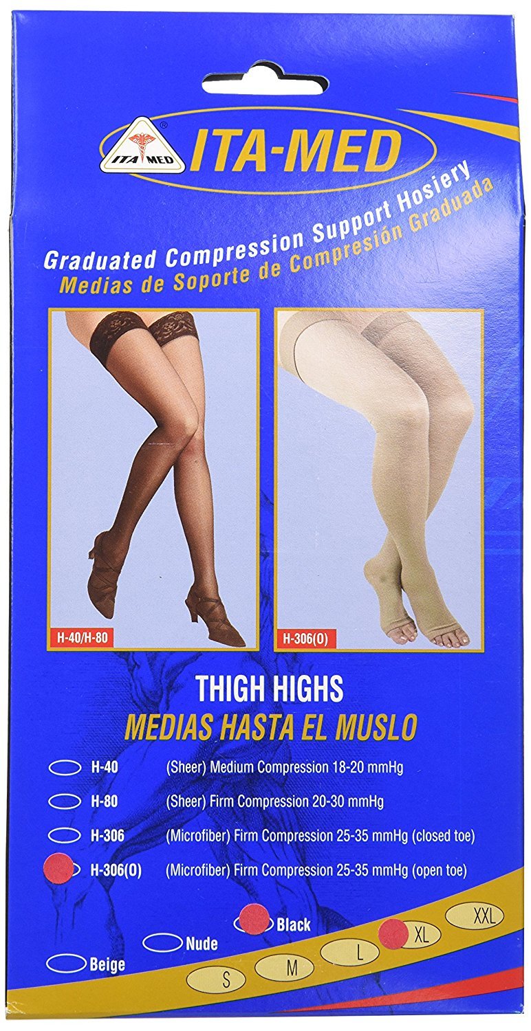 ITA-MED I H-306O BL X-Large Open Toe Thigh Highs Compression