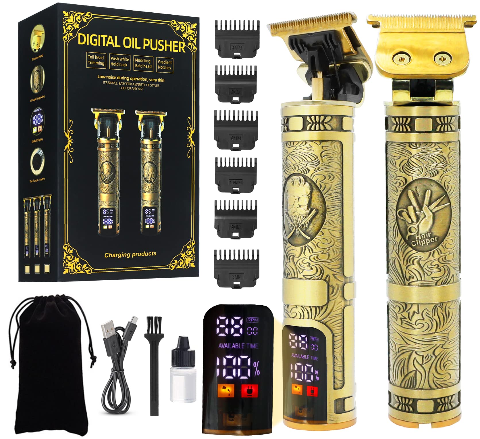 Beard Trimmer Hair Clippers Men, Professional T-Blade Beard Trimmer, Cordless USB Rechargeable Detailer with LCD Screen, Grooming Kit 7 in 1 for Barbers and Home, Gifts for Men Haircut