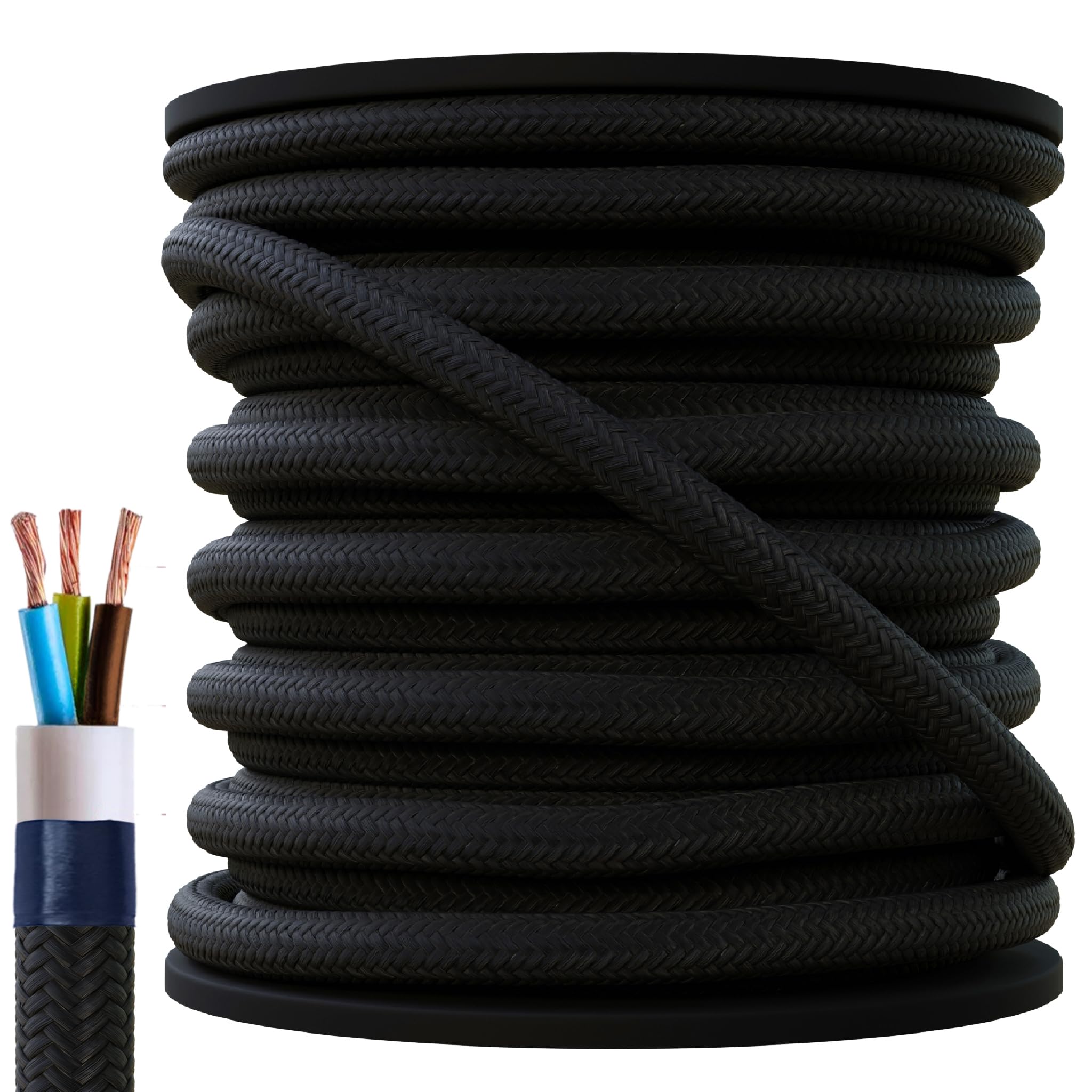 26FT 8 Metres 3 Core Braided Textile Cable - Vintage Fabric Pendulum Lamp Cable 3x0.75mm² Brown Round