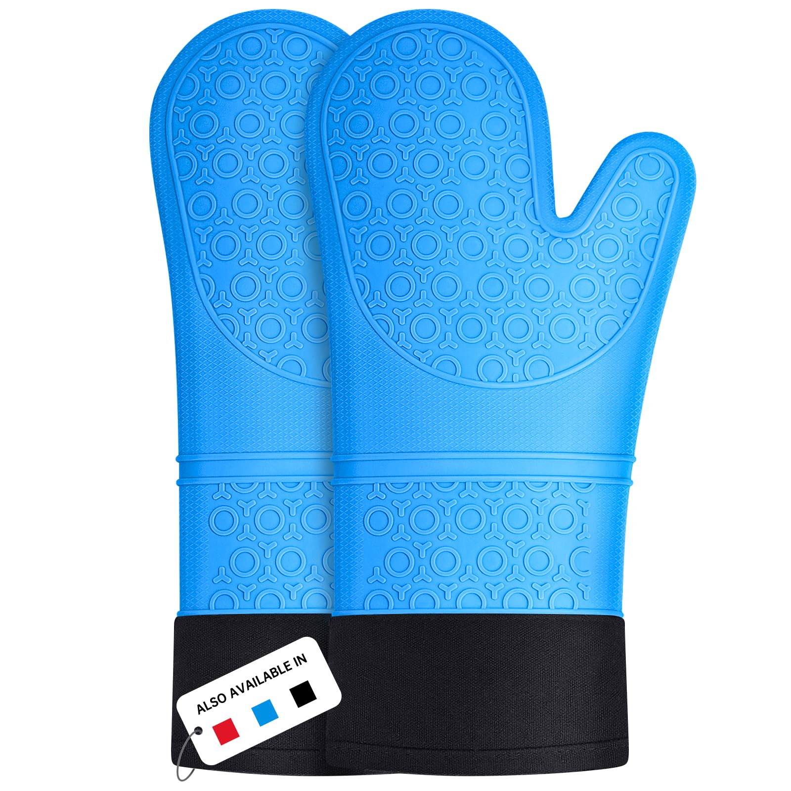 Silicone Oven Gloves, Sopito Heat Resistant 446 F Silicone Oven Mitts with Cotton Lining, Long Length Non-Slip Gloves for Kitchen, Blue, 1 Pair