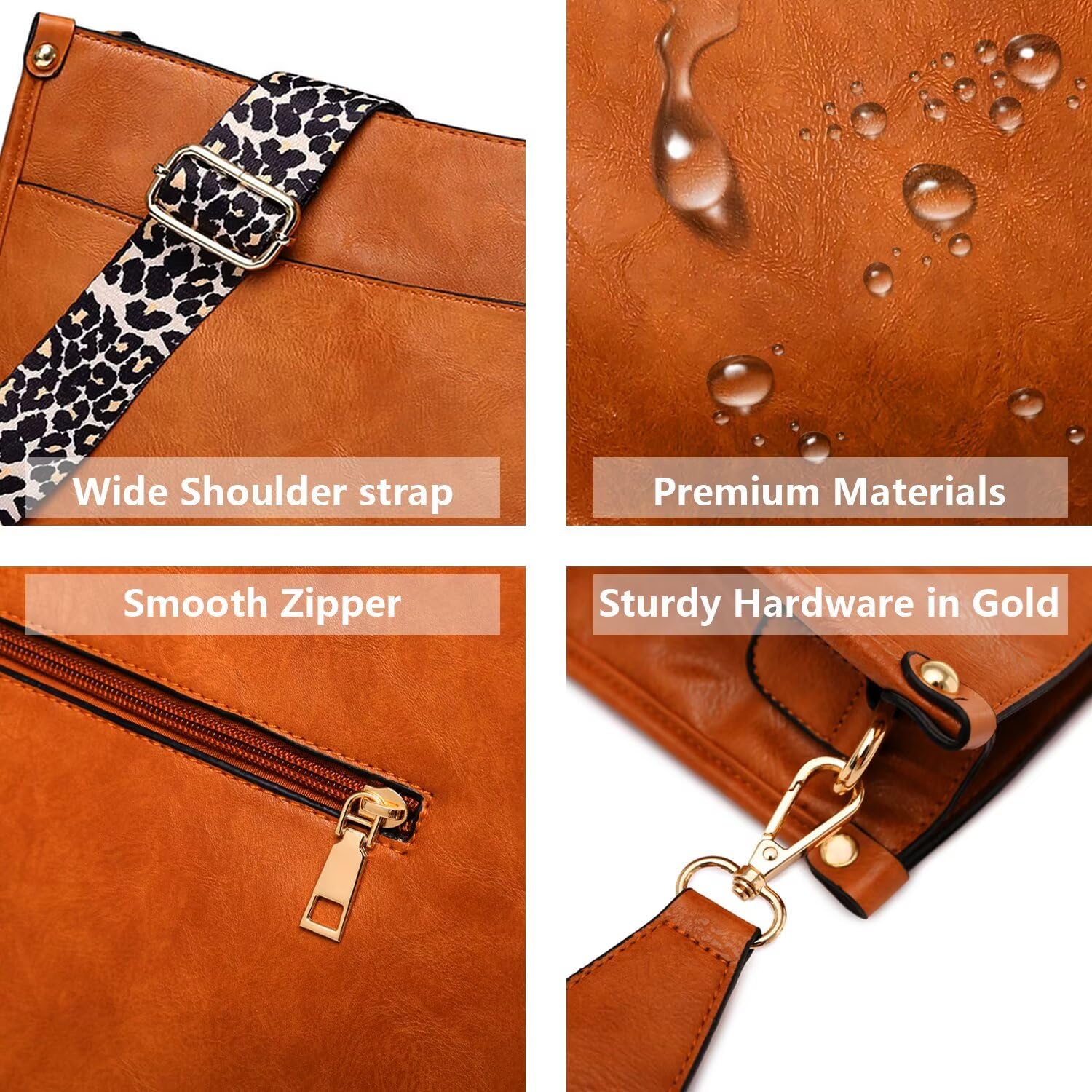 AUYOCO Vegan Leather Crossbody Bags for Women, Crossbody Purse with Guitar Strap Zipped Pockets Handbag Shoulder Bag